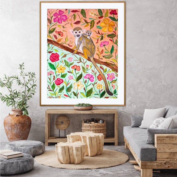 Squirrel Monkeys Art Print Oil Painting tropical floral botanical animal decor - Picture 4 of 9